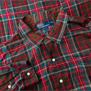 AUTH VINTAGE POLO RALPH LAUREN BUTTON DOWN CASUAL TARTAN RED PLAID SHIRT 2XL